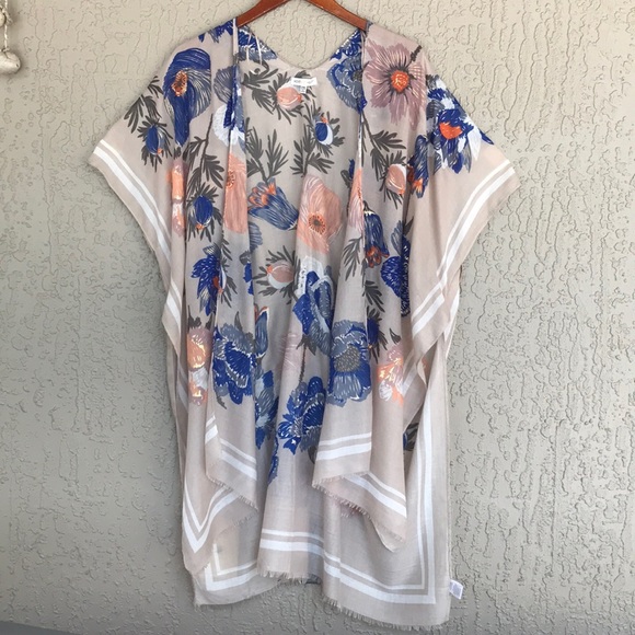 Woven Heart Tops - Woven Heart, floral, raw hem, kimono cover up.